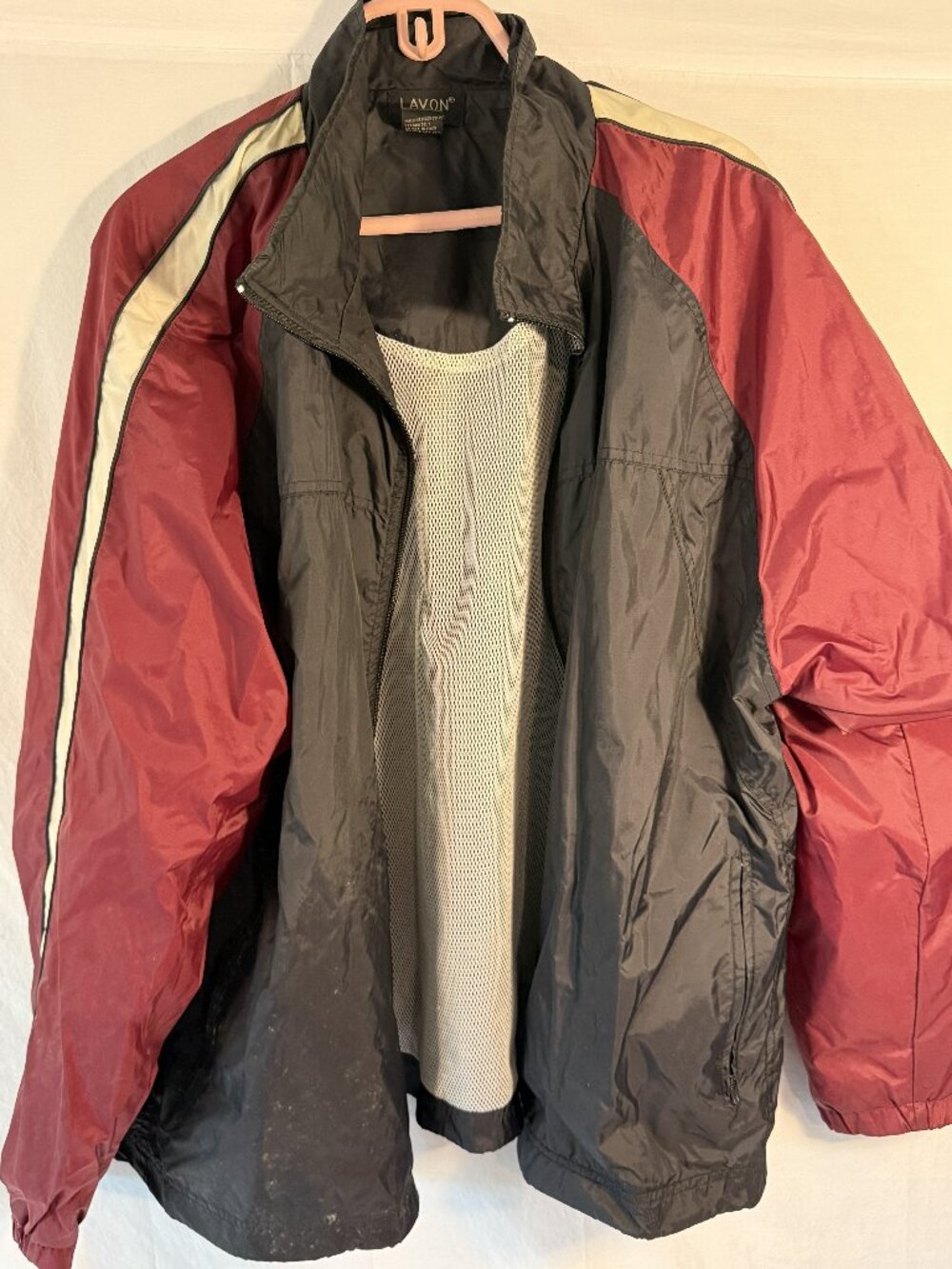 Lavon‎ Mens Large Colorblock Full Zip Track Jacket Windbreaker Mesh Lined Sport